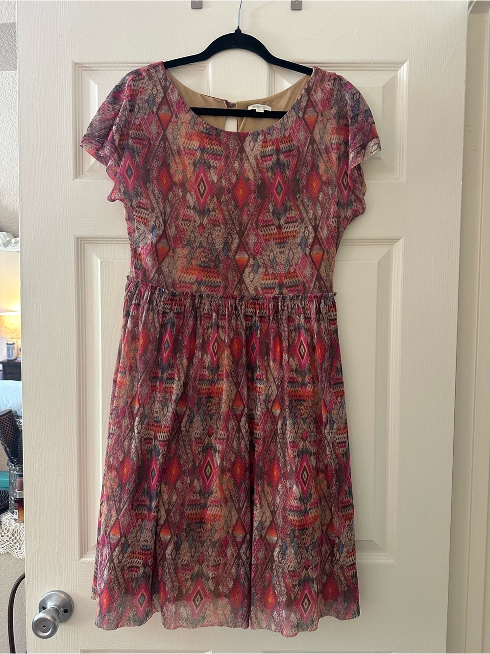 Anthropologie Weston Pink Patterned Short Sleeve Tulle Dress